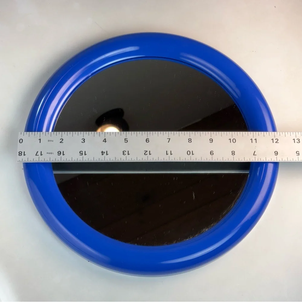 Vintage 12.25” Circle Blue Plastic Wall Mirror Space Age 80s 90s Post Modern